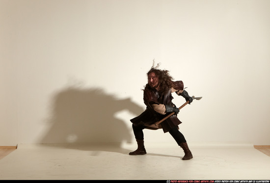 Man Adult Chubby White Fighting with sword Moving poses Army