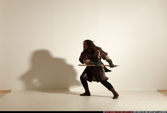 Man Adult Chubby White Fighting with sword Moving poses Army