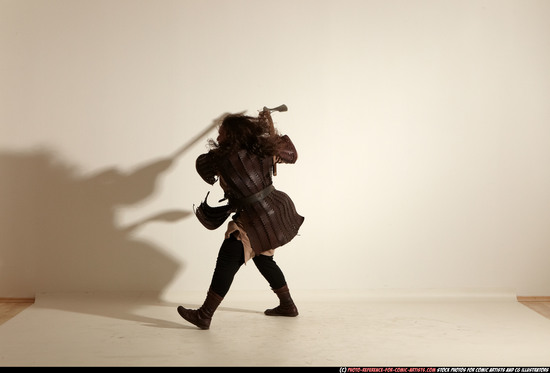 Man Adult Chubby White Fighting with sword Moving poses Army