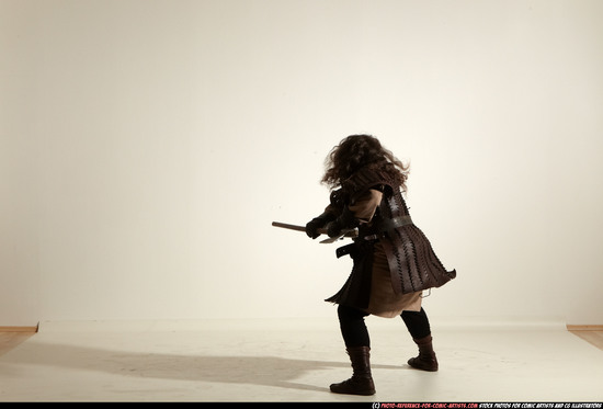 Man Adult Chubby White Fighting with sword Moving poses Army