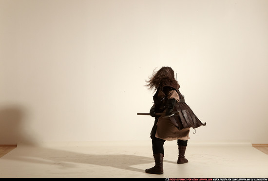 Man Adult Chubby White Fighting with sword Moving poses Army