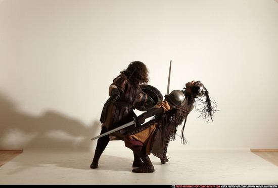 Adult Average White Fighting with sword Moving poses Army Men