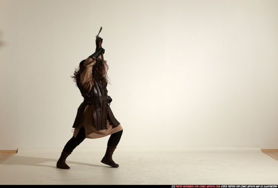 Man Adult Chubby White Fighting with sword Moving poses Army