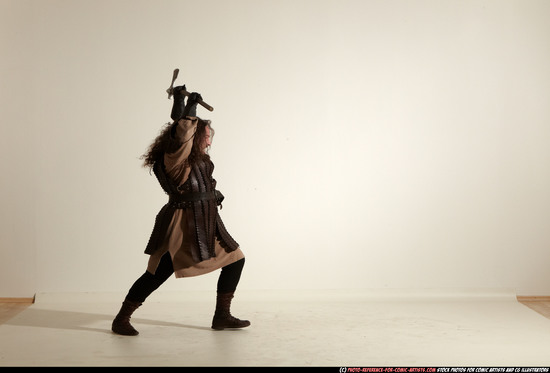 Man Adult Chubby White Fighting with sword Moving poses Army