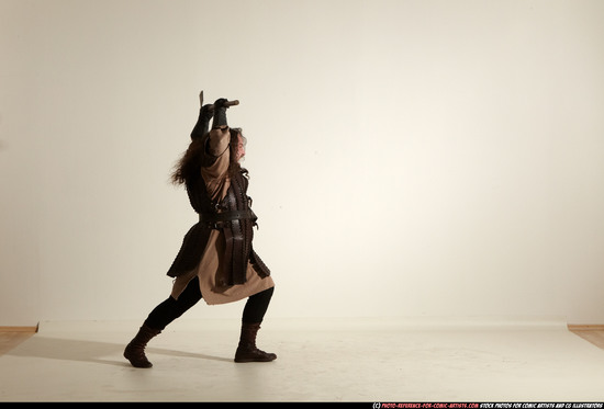 Man Adult Chubby White Fighting with sword Moving poses Army