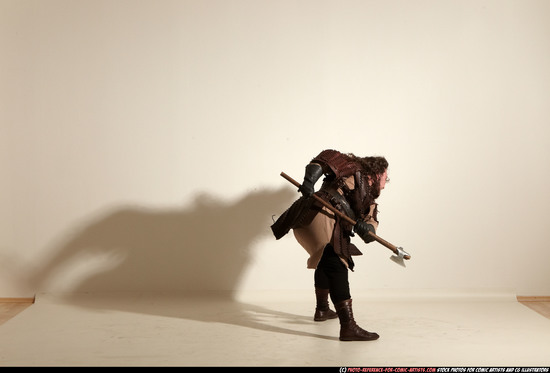 Man Adult Chubby White Fighting with sword Moving poses Army