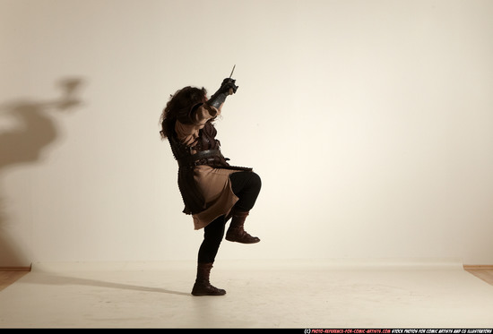 Man Adult Chubby White Fighting with sword Moving poses Army