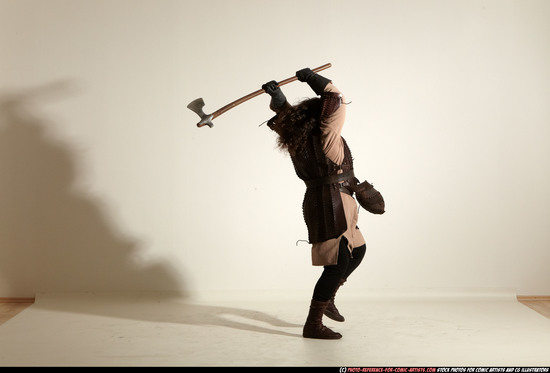 Man Adult Chubby White Fighting with sword Moving poses Army