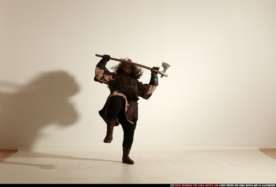 Man Adult Chubby White Fighting with sword Moving poses Army