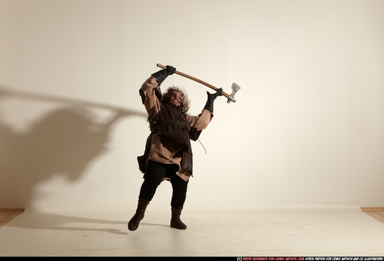 Man Adult Chubby White Fighting with sword Moving poses Army