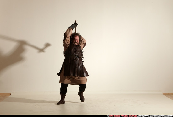 Man Adult Chubby White Fighting with sword Moving poses Army