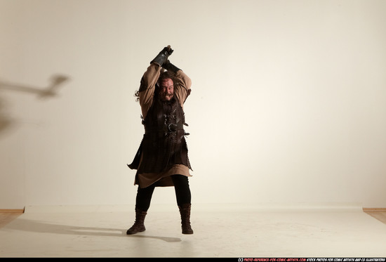 Man Adult Chubby White Fighting with sword Moving poses Army