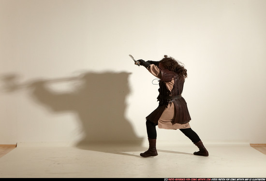 Man Adult Chubby White Fighting with sword Moving poses Army