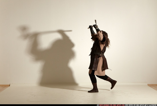 Man Adult Chubby White Fighting with sword Moving poses Army