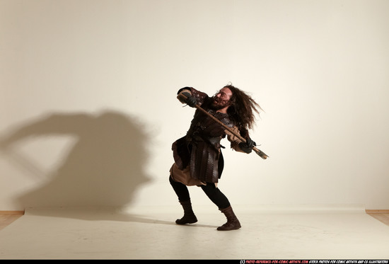 Man Adult Chubby White Fighting with sword Moving poses Army