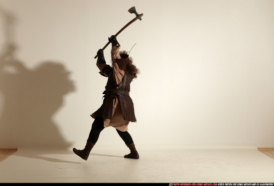 Man Adult Chubby White Fighting with sword Moving poses Army