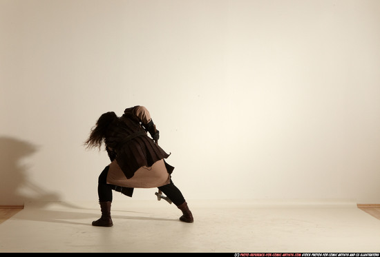 Man Adult Chubby White Fighting with sword Moving poses Army