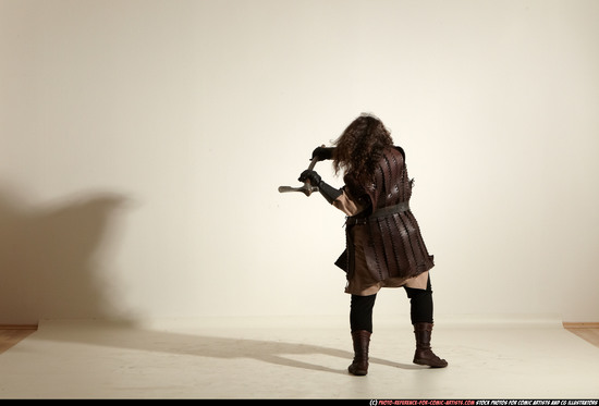 Man Adult Chubby White Fighting with sword Moving poses Army