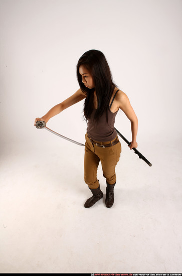 Woman Young Athletic Fighting with sword Standing poses Casual Asian