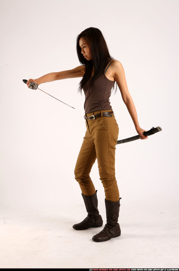 Woman Young Athletic Fighting with sword Standing poses Casual Asian