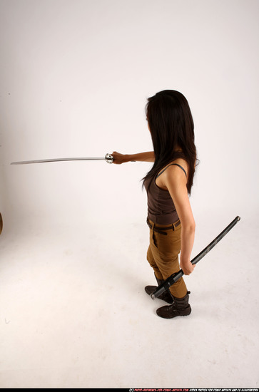 Woman Young Athletic Fighting with sword Standing poses Casual Asian