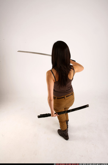 Woman Young Athletic Fighting with sword Standing poses Casual Asian