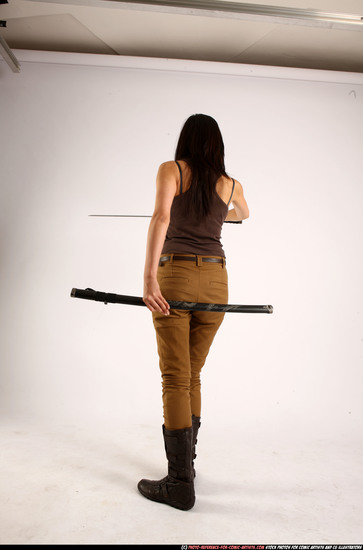 Woman Young Athletic Fighting with sword Standing poses Casual Asian