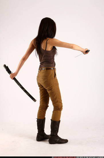 Woman Young Athletic Fighting with sword Standing poses Casual Asian