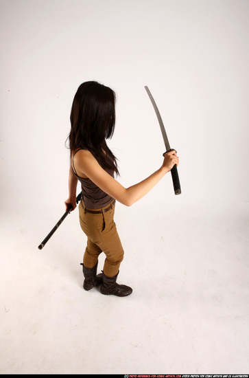 Woman Young Athletic Fighting with sword Standing poses Casual Asian