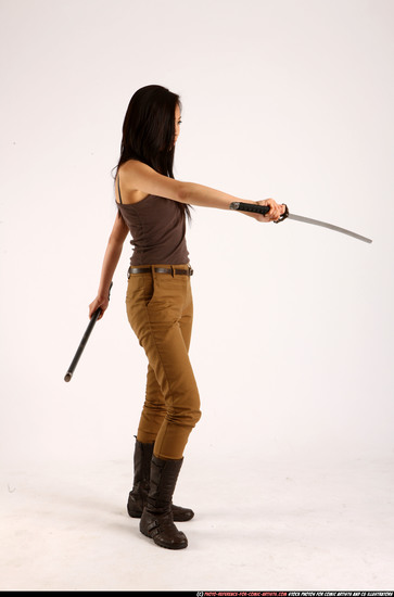 Woman Young Athletic Fighting with sword Standing poses Casual Asian