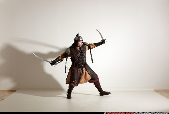 Man Adult Athletic White Fighting with sword Moving poses Army