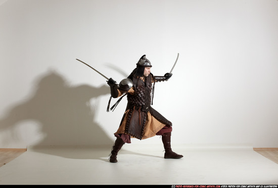 Man Adult Athletic White Fighting with sword Moving poses Army