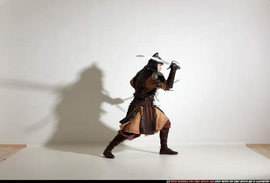 Man Adult Athletic White Fighting with sword Moving poses Army