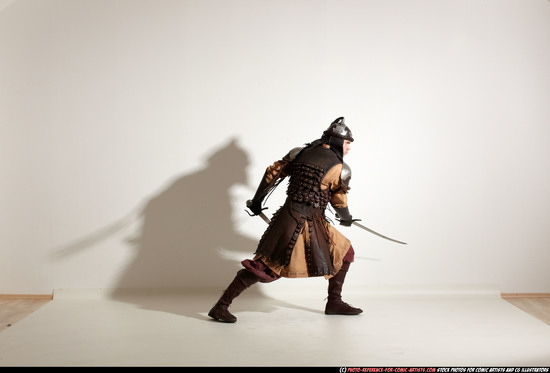 Man Adult Athletic White Fighting with sword Moving poses Army