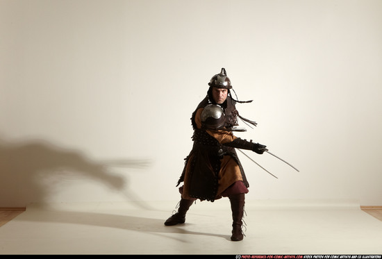 Man Adult Athletic White Fighting with sword Moving poses Army