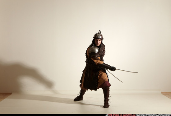 Man Adult Athletic White Fighting with sword Moving poses Army