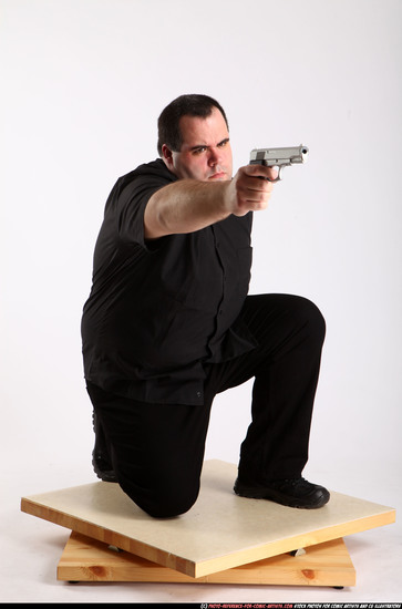 Man Adult Chubby White Fighting with gun Kneeling poses Casual