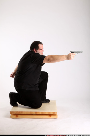 Man Adult Chubby White Fighting with gun Kneeling poses Casual