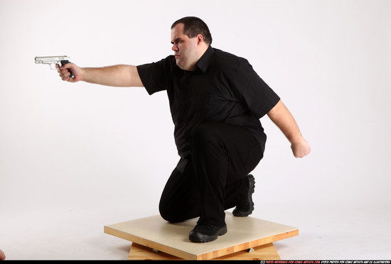 Man Adult Chubby White Fighting with gun Kneeling poses Casual