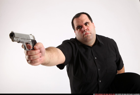 Man Adult Chubby White Fighting with gun Kneeling poses Casual