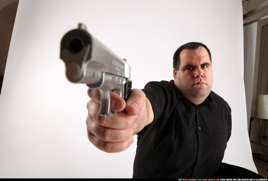 Man Adult Chubby White Fighting with gun Kneeling poses Casual