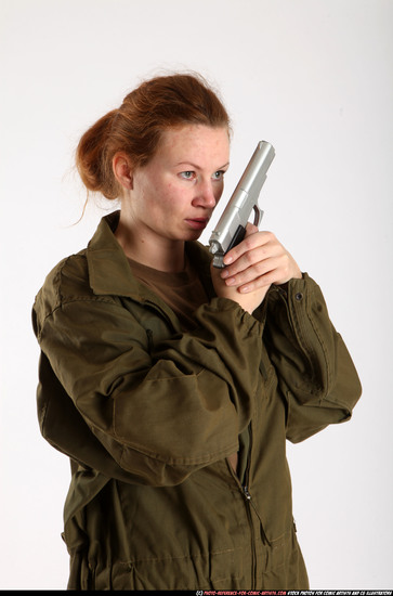 Woman Adult Athletic White Fighting with gun Detailed photos Army