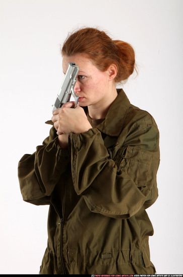 Woman Adult Athletic White Fighting with gun Detailed photos Army