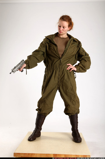 Woman Adult Athletic White Fighting with gun Standing poses Army