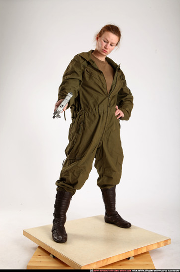 Woman Adult Athletic White Fighting with gun Standing poses Army