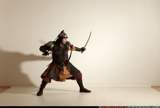 Man Adult Athletic White Fighting with sword Moving poses Army