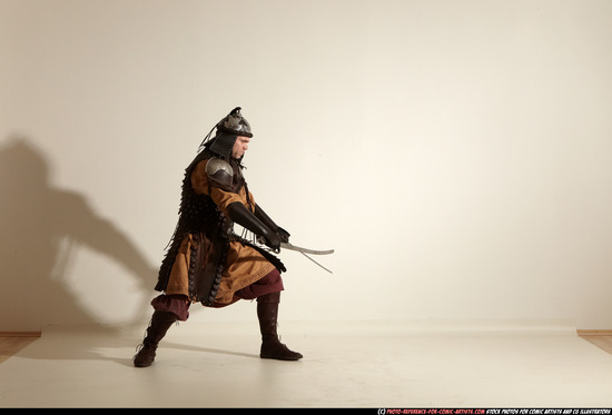 Man Adult Athletic White Fighting with sword Moving poses Army