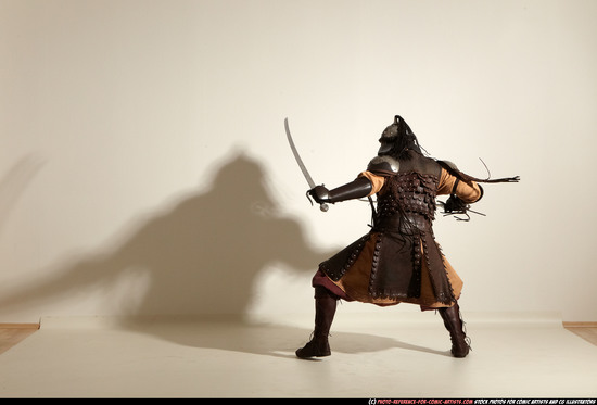 Man Adult Athletic White Fighting with sword Moving poses Army