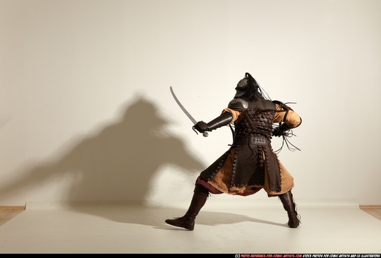 Man Adult Athletic White Fighting with sword Moving poses Army