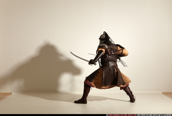 Man Adult Athletic White Fighting with sword Moving poses Army